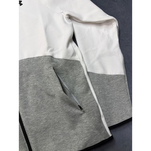 NWT Under Armour Men's Small White Gray Unstoppable Fleece Full-Zip LS Hoodie - Picture 3 of 10